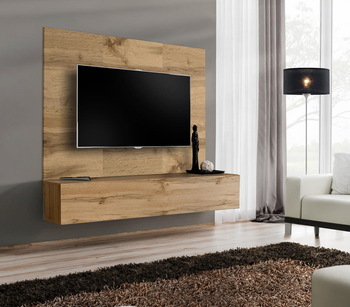 TV-LOWBOARD Eiche Wotan 180 cm hängend, Set inklusive Akustikpaneel - Eiche Wotan, Holzwerkstoff (180/148/40cm) - Inn.Furn