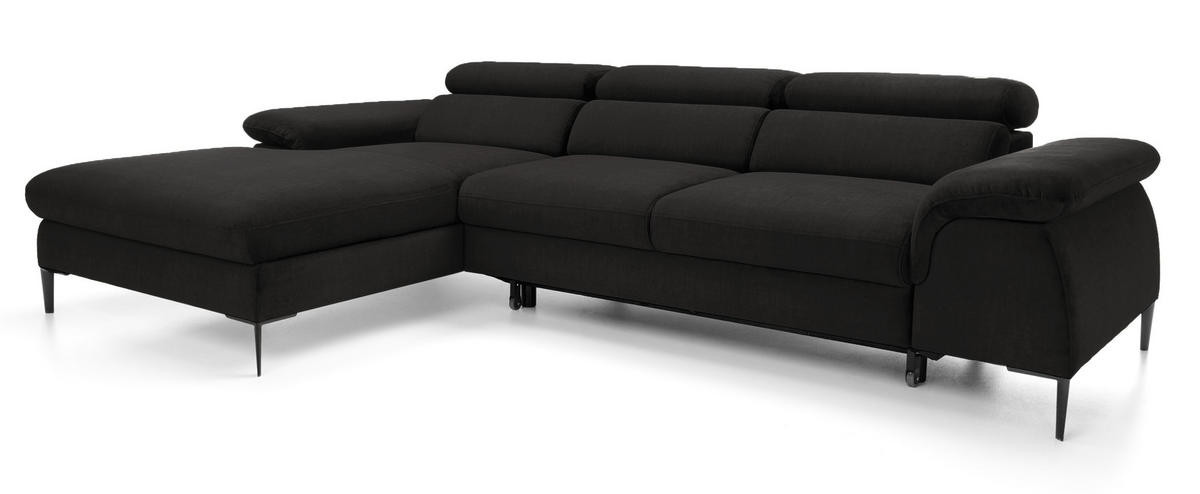 ECKSOFA L-Form 290 cm Amaro M mit Schlaffunktion, Links, Schwarz - Schwarz, Holz (288/182cm) - Emporius