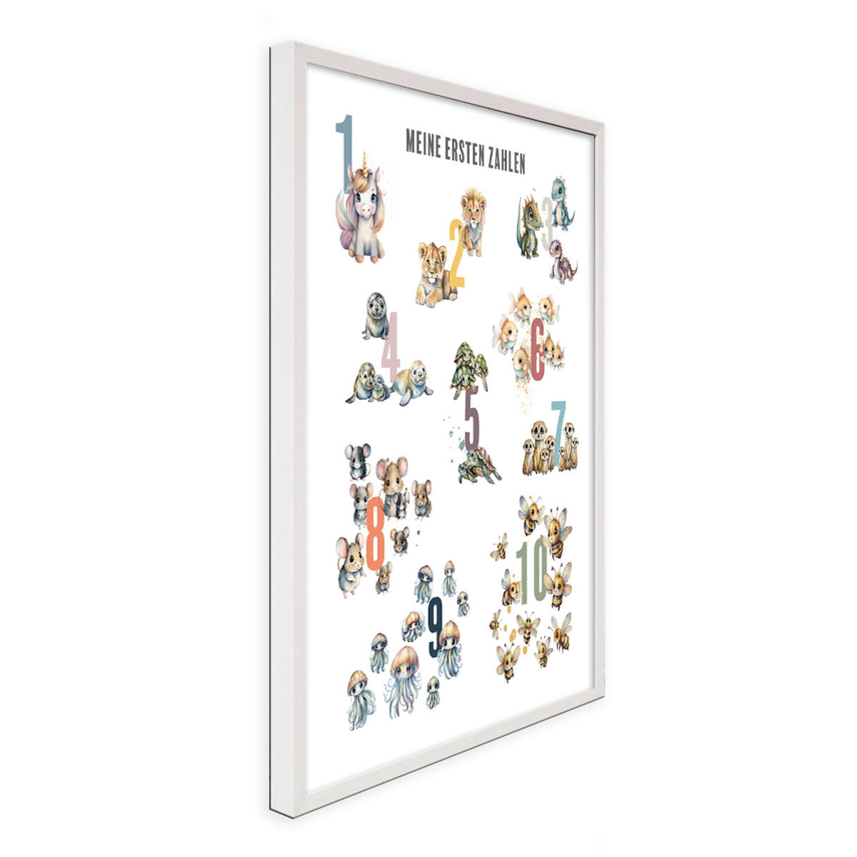 POSTER mit Rahmen 40x50 cm Zahlen Tiere pastell - Multicolor, Holz (41/51/2cm) - artissimo