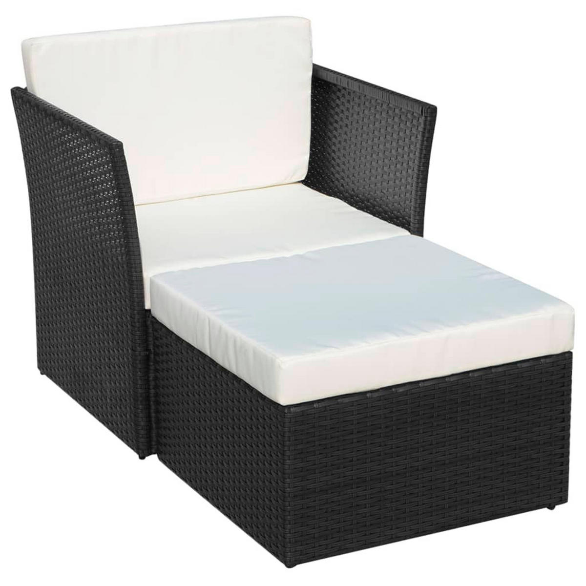 GARTENSESSEL mit Fußhocker Poly Rattan Schwarz - Schwarz, Holz (77/73/77cm) - furnicato