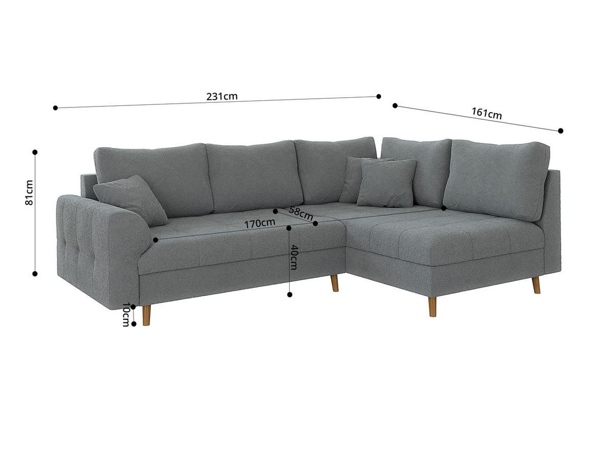 ECKSOFA Henrik Grau Boucle - Ottomane rechts - Braun/Grau, Holz/Textil (231/161cm) - S-Style Möbel