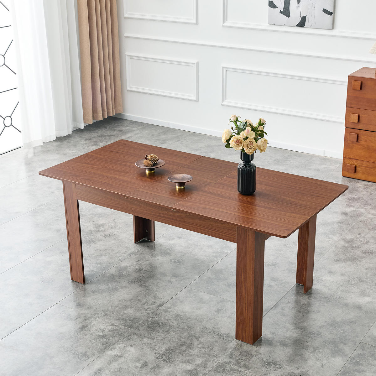 ESSTISCH Nussbaum mit zwei tropfenförmigen Einlegeplatten 220/88.5/77 cm - Walnussfarben, Holz (88.5/220/77cm) - Oxeza