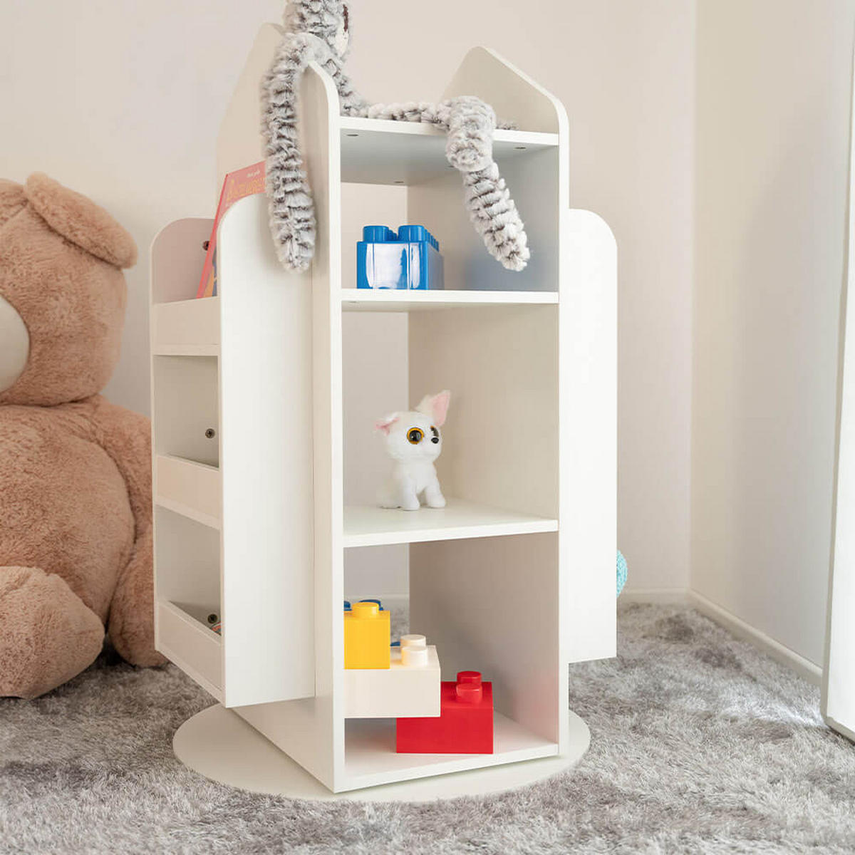 KINDERREGAL drehbar JUNA - 60 x 60 cm Weiß - Weiß, Holzwerkstoff/Textil (60/105.3/60cm) - Home Deluxe