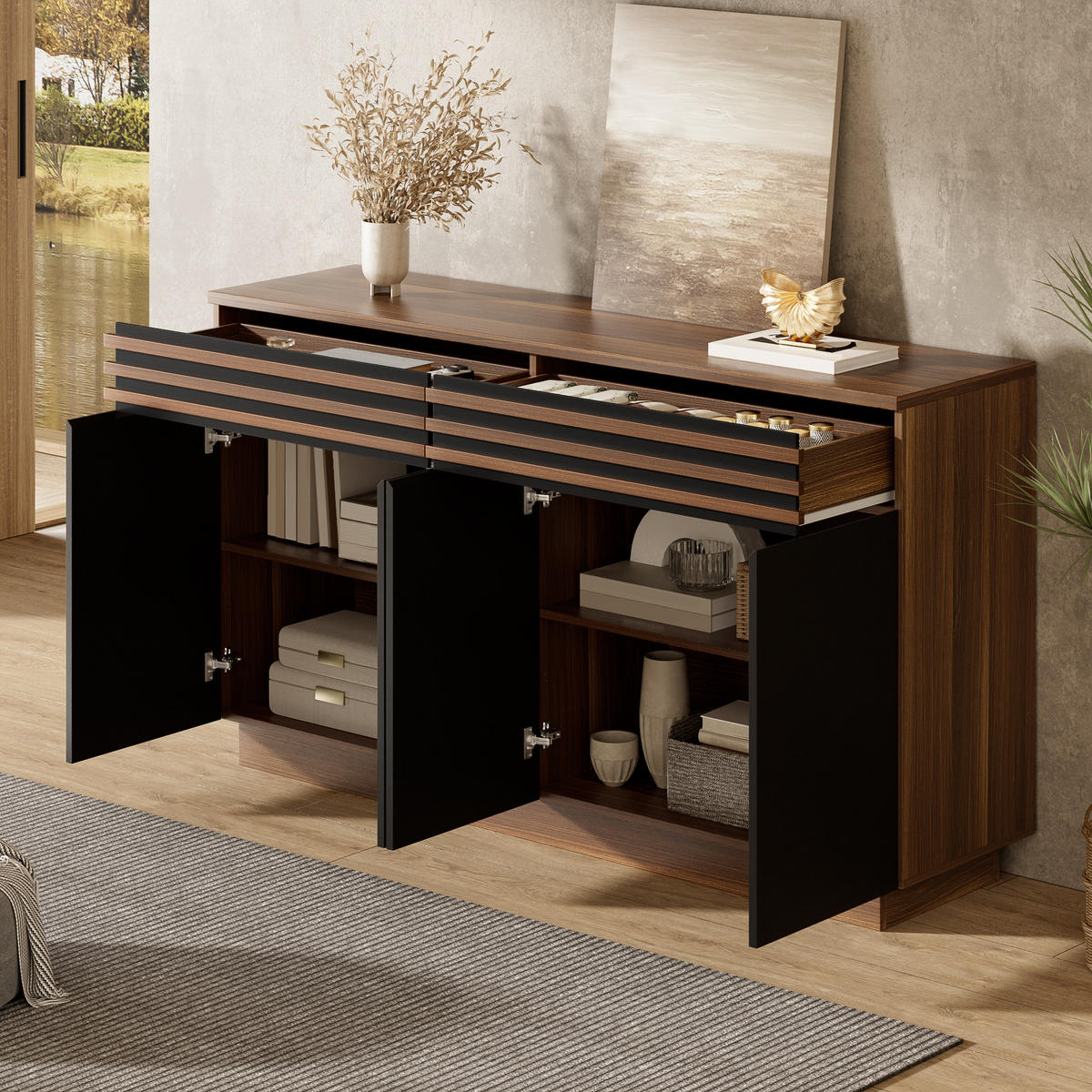 SIDEBOARD 150x40x85 cm Holzoptik schwarz - Schwarz, Holz (150/85/40cm) - Fortuna Lai