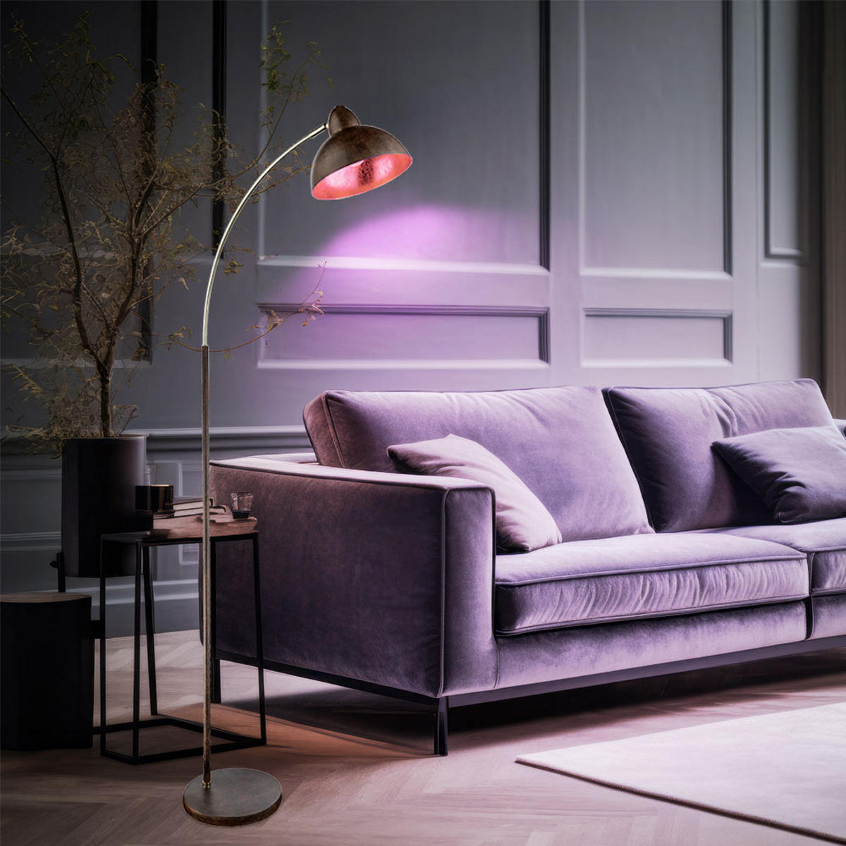 LED STEHLEUCHTE Anita Messing Braun - Braun, Metall (51/25/155cm) - Globo Lighting