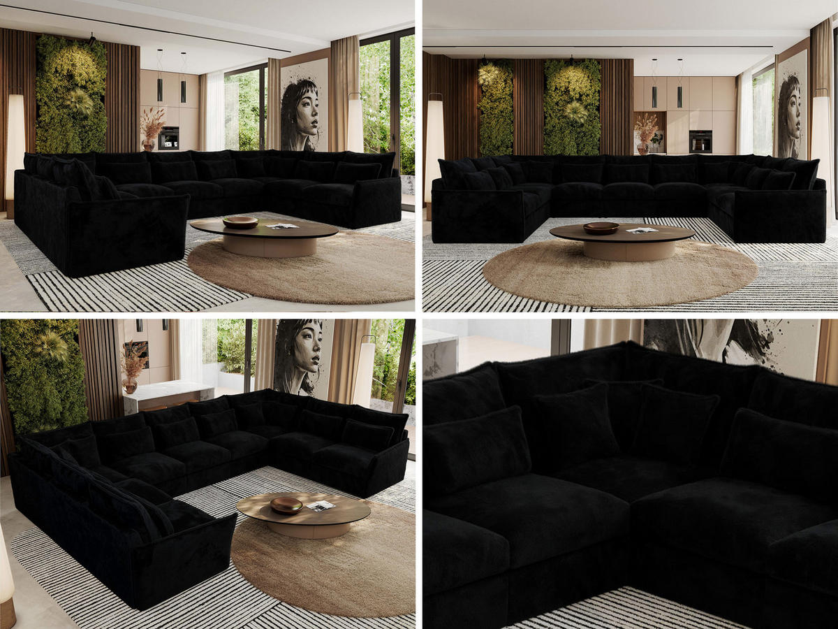 WOHNLANDSCHAFT VERSO U 9M Schwarz Plüsch - Schwarz, Kunststoff/Textil (442/93/270cm) - MKS