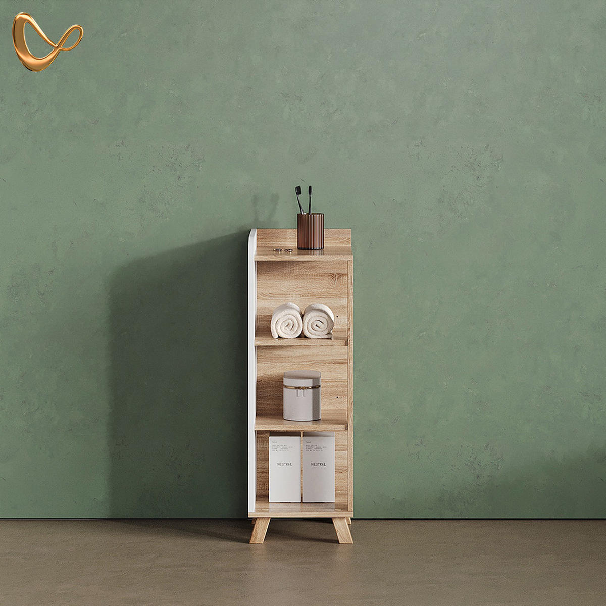 MIDI OMARICA Marano, Sonoma/Bela, 30 x 90 cm s 4 policami - bela/hrast sonoma, leseni material (30/90/35cm) - Livinity®