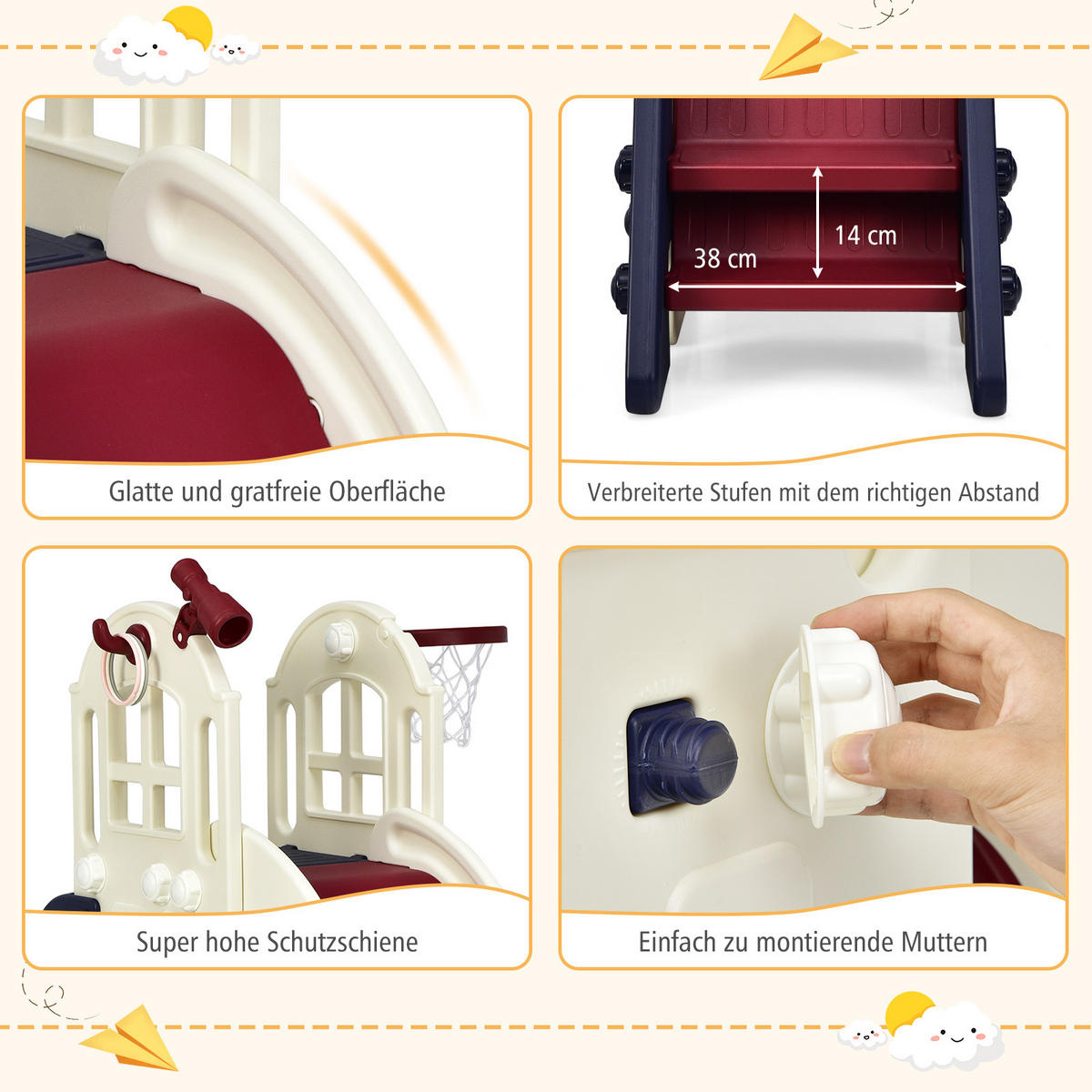 6-IN-1-RUTSCHE FÜR KINDER Blau - Blau, Kunststoff (83/98/190cm) - COSTWAY