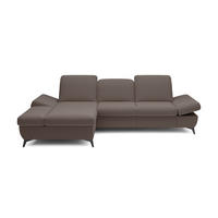 ECKSOFA FELICE L-S Braun Geflochtener Stoff mit Schlaffunktion - Dunkelbraun, Holz (284/166cm) - MASSENO