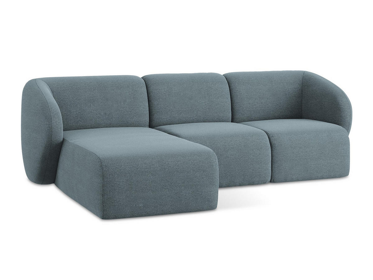 ECKSOFA Links Bouclé Stoff Blau - Blaugrau/Schwarz, Holzwerkstoff/Kunststoff (248/166cm) - Makamii