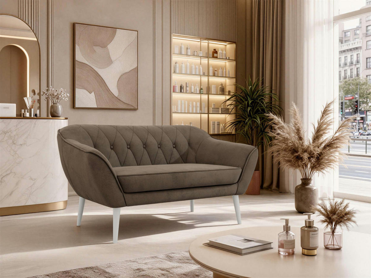 2-SITZER-SOFA PIRS - Braun Velvet - Weiße Beine - Dunkelbraun/Braun, Holzwerkstoff/Textil (140/75/74cm) - MKS