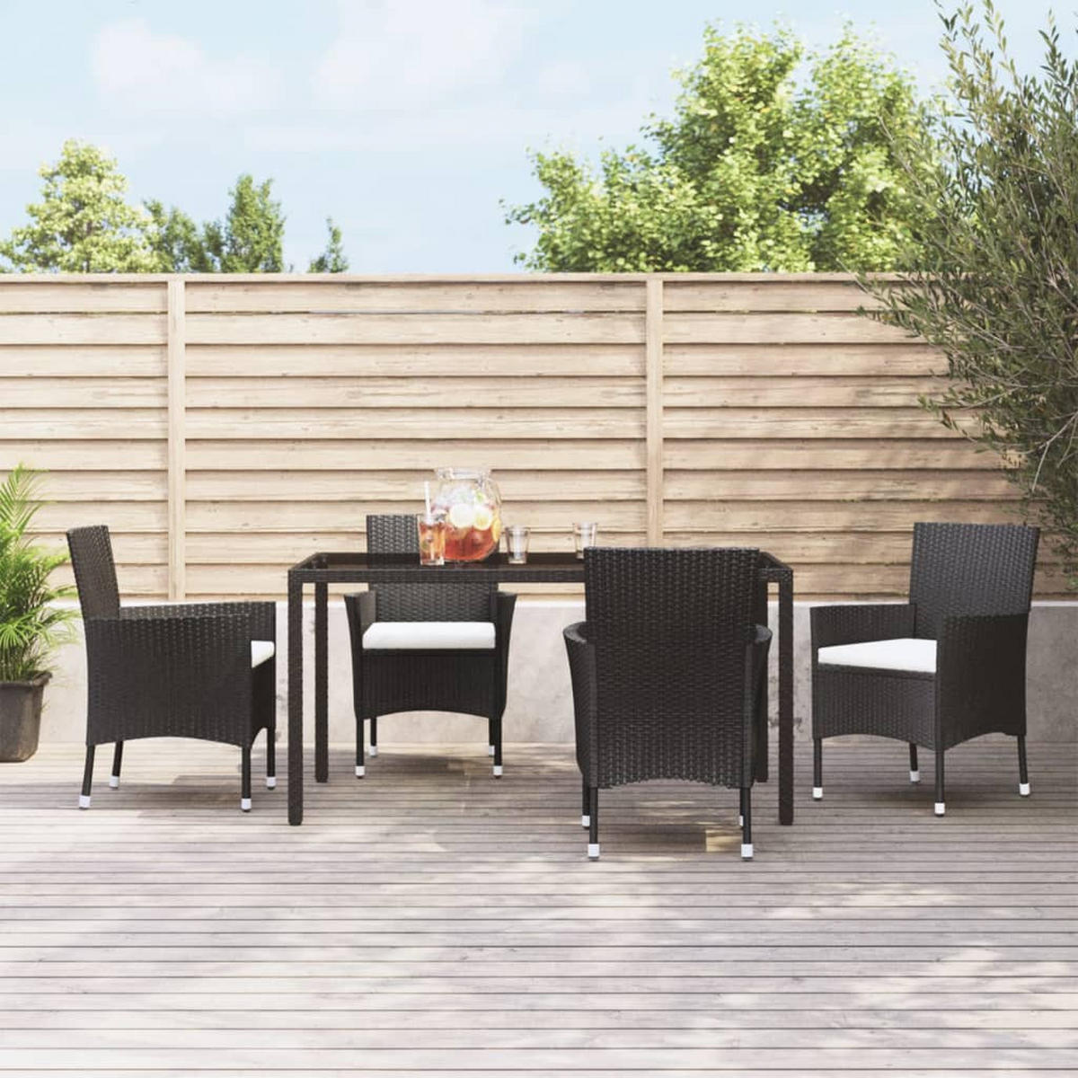 GARTENSTÜHLE mit Kissen 4 Stk. Poly Rattan Schwarz - Schwarz/Weiß, Metall (61/88/60cm) - furnicato