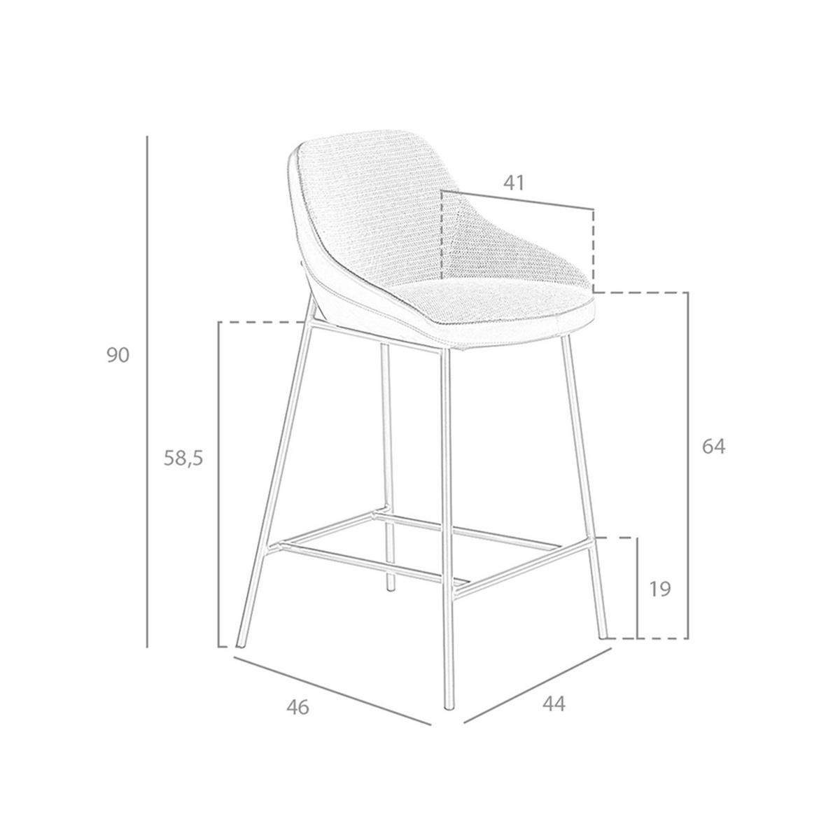 BARHOCKER Hocker aus grauem Stoff und schwarzem Öko-Leder 51/50/90 cm - Schwarz/Grau, Leder/Textil (51/90/50cm) - ANGEL CERDA