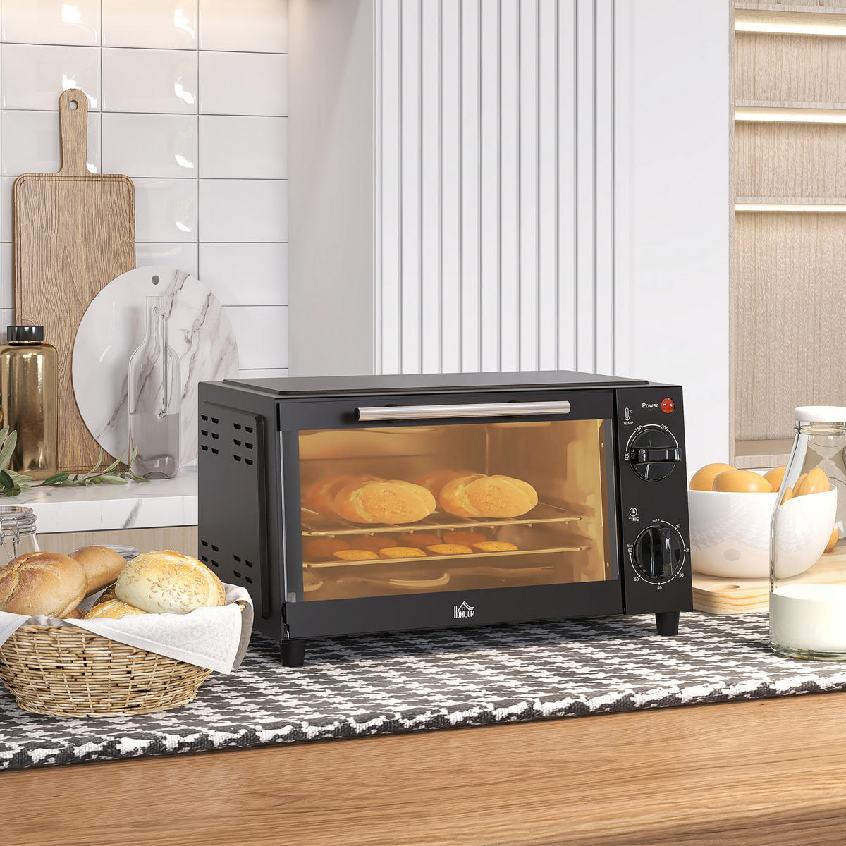 MINIBACKOFEN 9L 750W Mini Ofen mit Backblech & Grillrost, Einstellbare Temperatur 100-230°C, 60 Min. Timer, Schwarz - Schwarz, Metall (35/20/24.6cm) - Beaface
