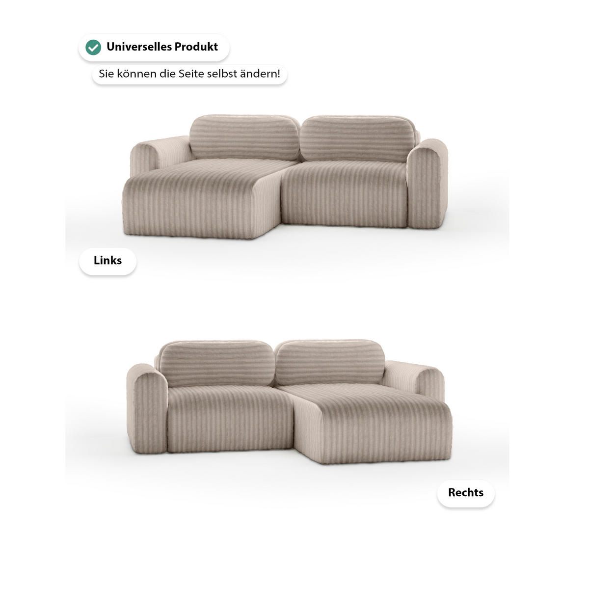 ECKSOFA mit Schlaffunktion Emmen Mini, Hellbraun - Hellbraun, Textil (246/100cm) - Fedve