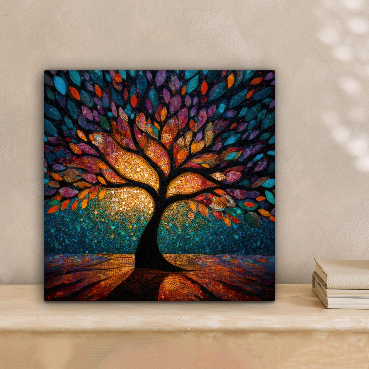 LEINWANDBILD Mosaik - Bunt - Baum - Äste Deko Wohnzimmer 20x20 cm - Multicolor, Textil (20/20cm) - MuchoWow