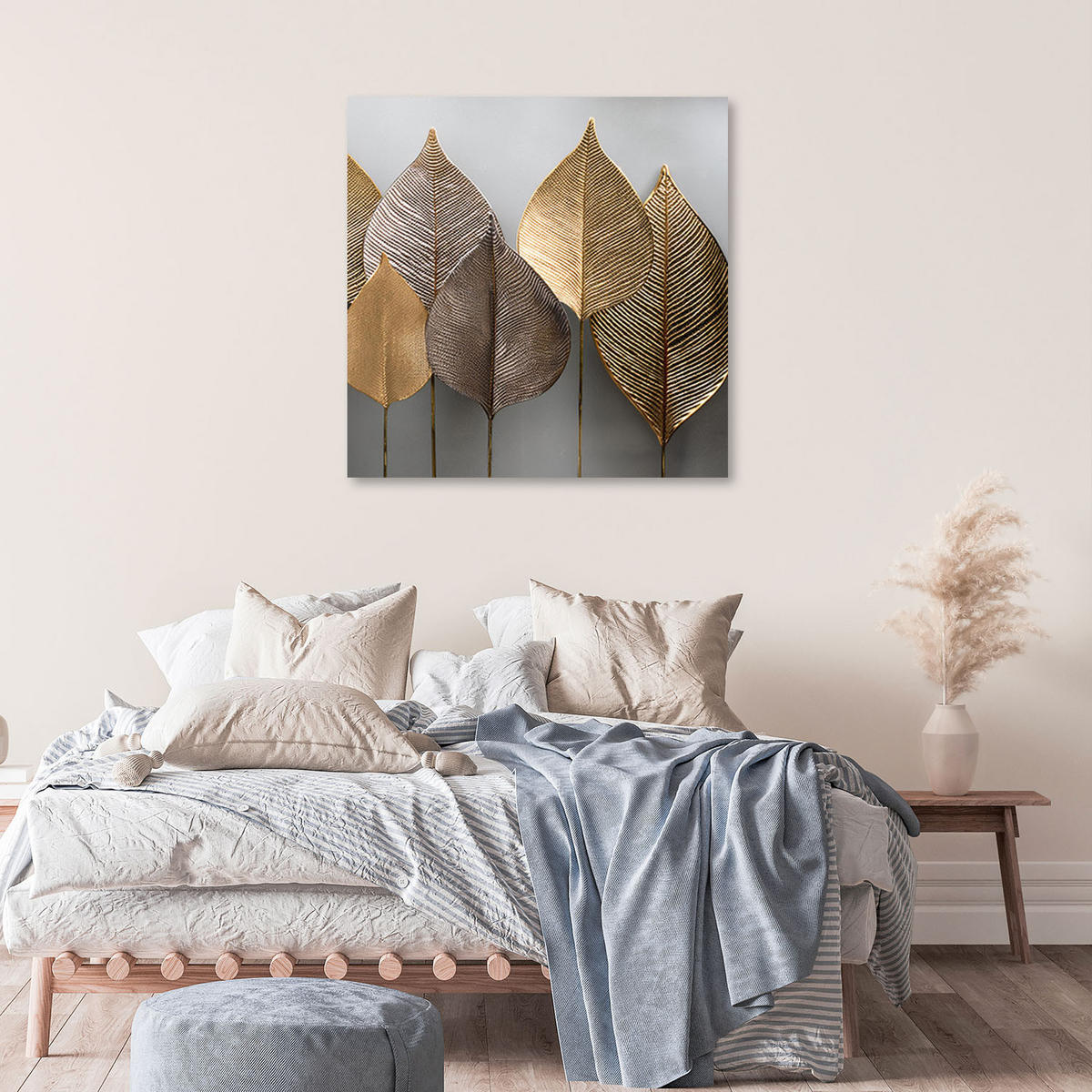 LEINWANDBILD Minimalismus Goldene Blätter Abstraktion 40x40cm - Goldfarben, Textil (40/40cm) - Feeby