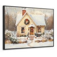 LEINWAND Bilder mit Rahmen - Weihnachten - Zuhause - Winter - Schnee - 70x50 - Creme, Textil (70/50cm) - MuchoWow