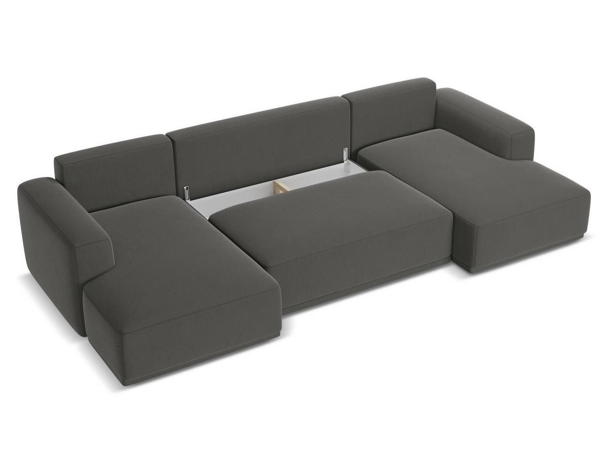 WOHNLANDSCHAFT Samt Stoff Grau - Dunkelgrau/Schwarz, Kunststoff/Textil (333/91/160cm) - Makamii