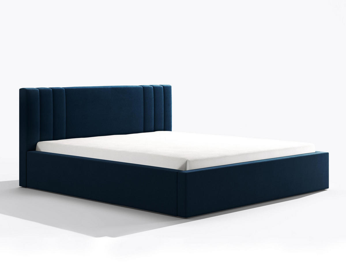 POLSTERBETT Flino 180/200 cm in Blau – mit Bettkasten und viel Komfort - Blau/Schwarz, Holz/Holzwerkstoff (180/200cm) - AX Living