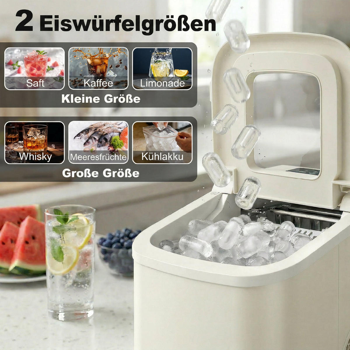 EISWÜRFELMASCHINE Kunststoff Beige - Beige, Kunststoff (22.6/29.9/28.3cm) - HOMCOM