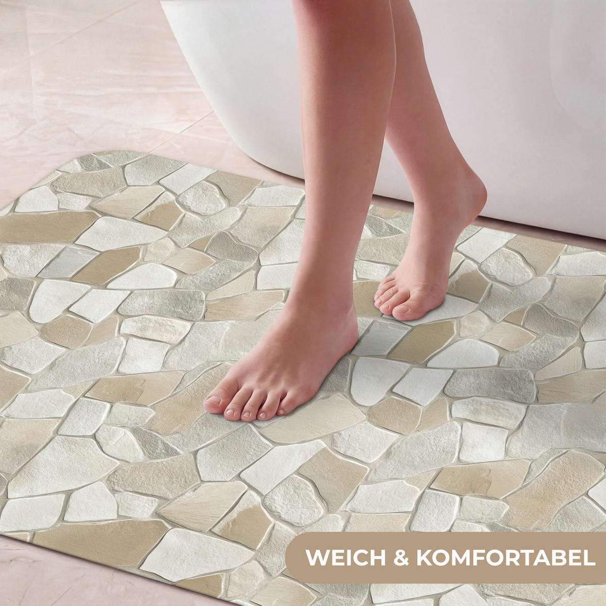 KÚPEĽŇOVÁ PREDLOŽKA Mozaika - Kamienky - béžová 120x60 cm - krémová/béžová, textil/plast (120/60cm) - OnlyWow
