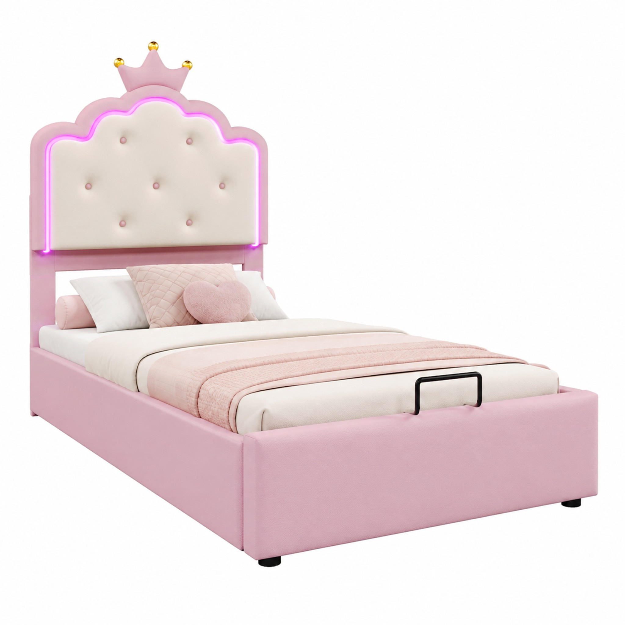 BETT mit Stauraum und Lattenrost 90x200 cm PU Pink - Pink, Metall (90/200cm) - Meubliv