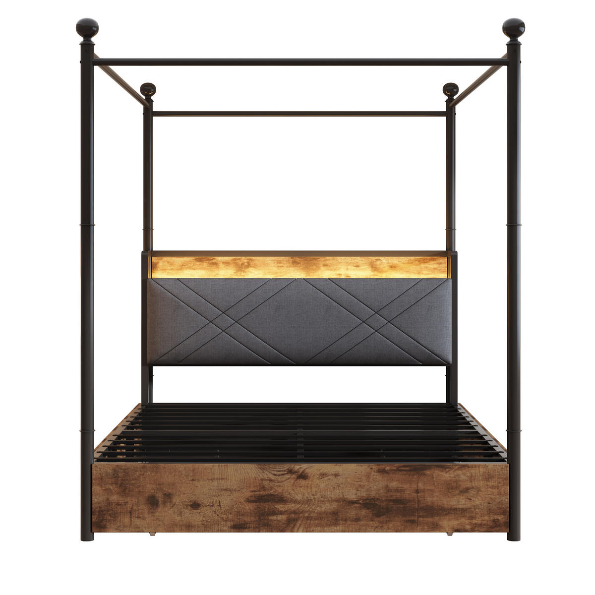 POLSTERBETT 140/190 cm Schwarz mit LED-Beleuchtung, 3 Schubladen und USB-/Typ-C - Schwarz, Holz (140/190cm) - Oxeza