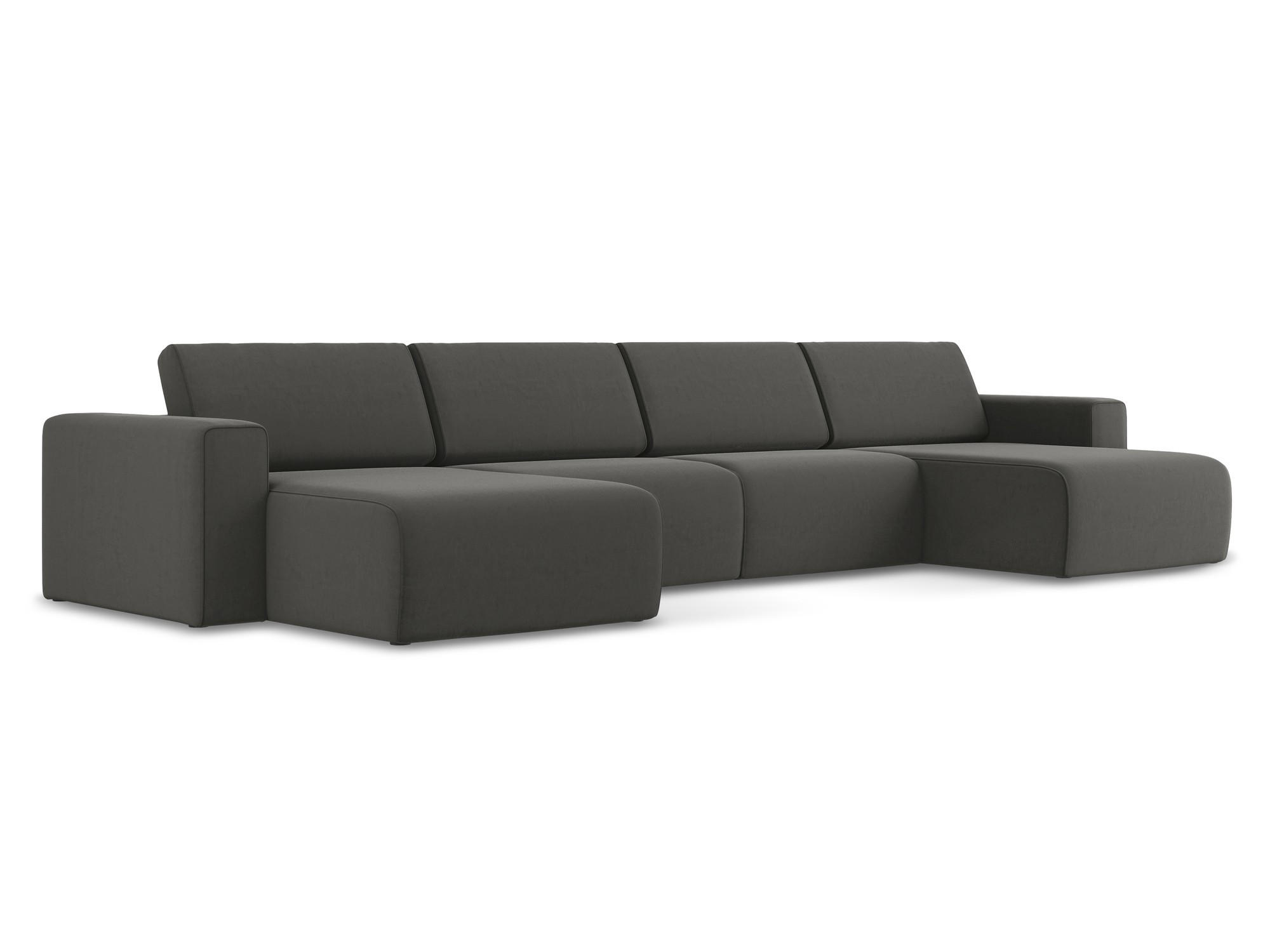 WOHNLANDSCHAFT Samt Stoff Grau - Dunkelgrau/Schwarz, Kunststoff/Textil (404/80/167cm) - Makamii