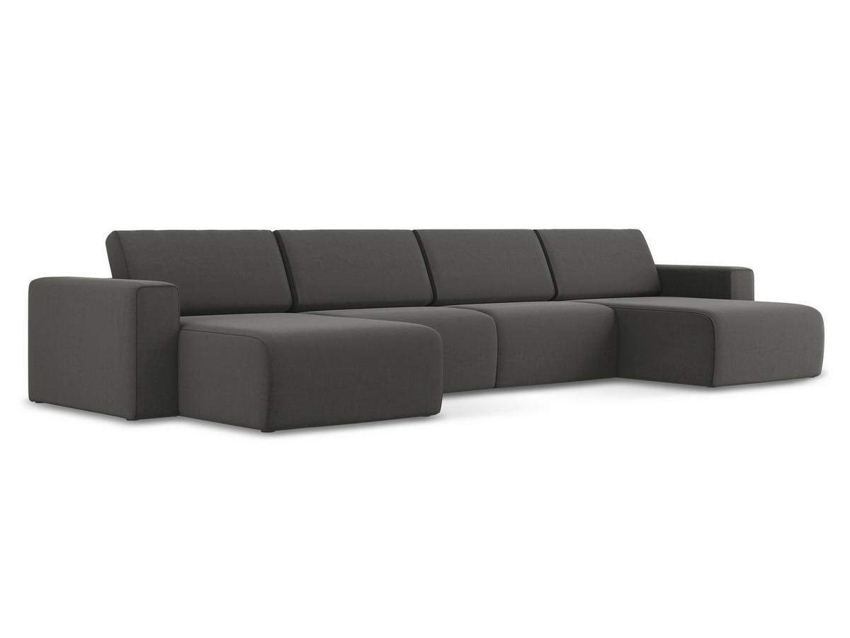 WOHNLANDSCHAFT Samt Stoff Grau - Dunkelgrau/Schwarz, Kunststoff/Textil (404/80/167cm) - Makamii
