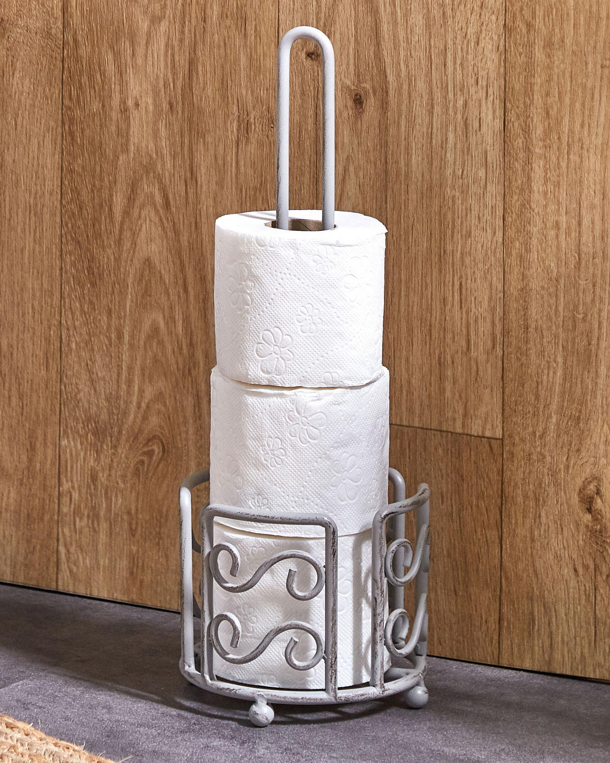TOILETTENPAPIERSTÄNDER Metall Antik Optik grau Mandi - Grau, Metall (16/41/16cm) - Beliani