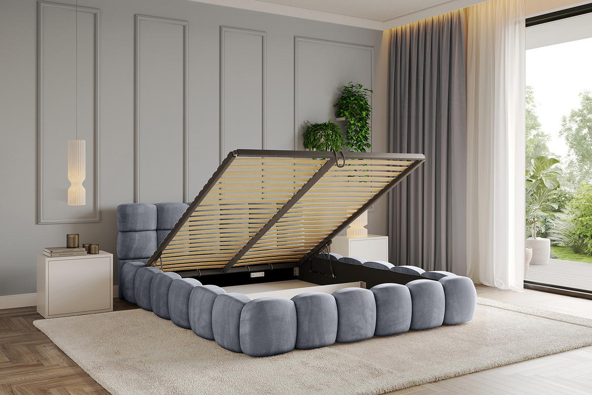 POLSTERBETT mit Bettkasten und Lattenrost, Boxbett ohne Matratze - LEYA-v1 200x200 Grau - Grau, Holzwerkstoff/Textil (200/200cm) - ALTDECOR