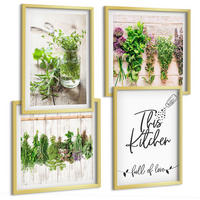 BILDER SET 4er Set - 50x50 cm & 40x60 cm Goldrahmen - Küchenthema: Getrocknete Kräuter - Goldfarben, Kunststoff (50/50cm) - TULUP