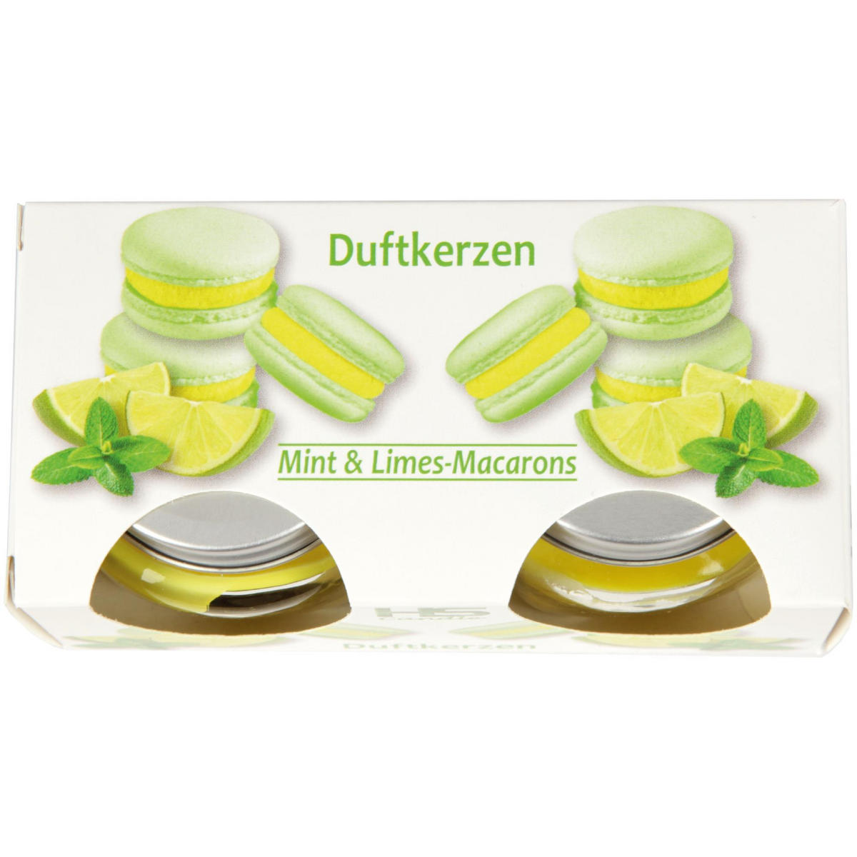 DUFTKERZE im Glas "Macaron Mint & Limes" mit Deckel, 2er Pack mit je ca. 7 Std. Brenndauer, Ø6cm , Raumduft als Geschenk und Dekoration - Mintgrün, Glas (6/5cm) - HS Candle