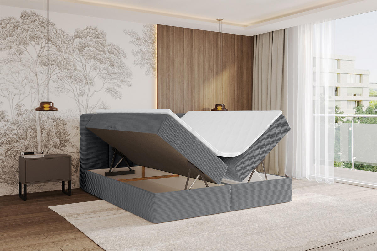 BOXBETT mit Matratze H3 - FAMA - 140x200 cm Dunkelgrau Poso - Taupe, Holzwerkstoff (140/200cm) - ALTDECOR