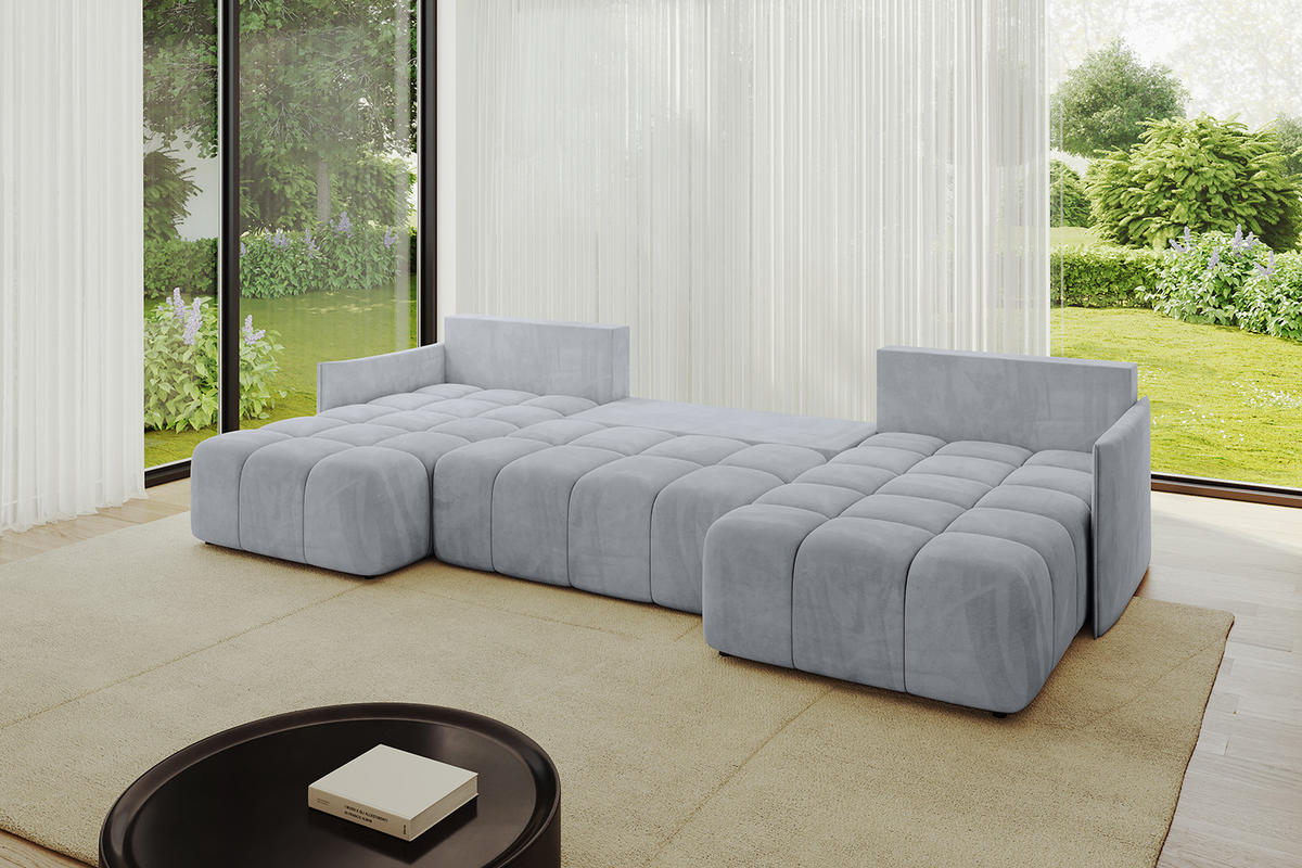 WOHNLANDSCHAFT LONLI-U 355x189x68 Hellgrau Velours - Titanfarben, Holzwerkstoff/Kunststoff (355/68/189cm) - ALTDECOR
