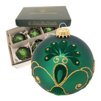 CHRISTBAUMKUGELN Stilisierte Blüten Grün 8cm (Glas / 6 Stk.) - Grün, Glas (8/8/8cm) - Krebs Glas Lauscha