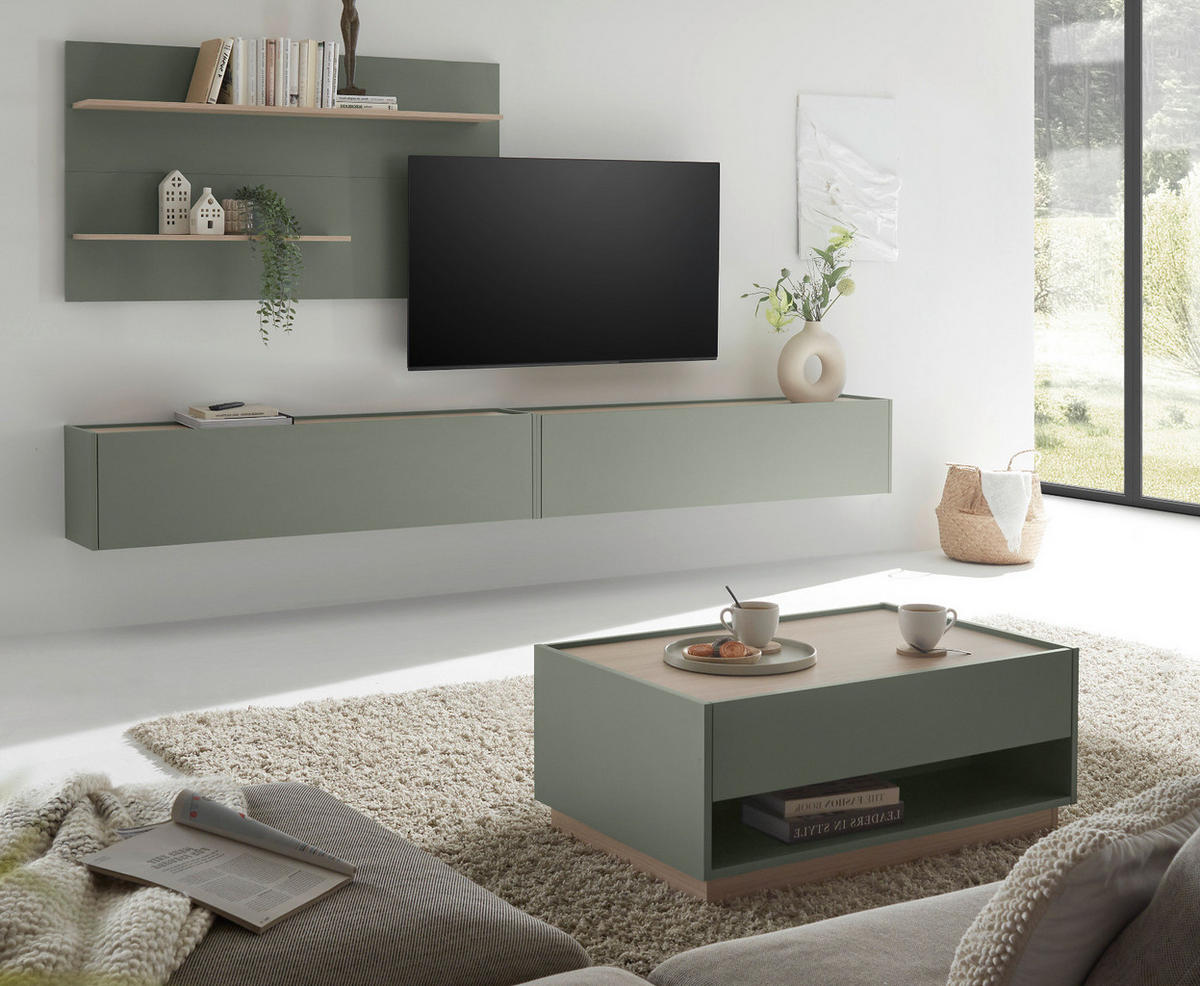 COUCHTISCH in Salbei Grün und Eiche, Wohnzimmertisch mit Schubkasten, 90 x 60 cm - Salbeigrün/Eichefarben, Holz/Holzwerkstoff (60/90/38cm) - Furn.Design