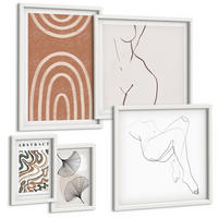 BILDER SET 5er Set - 50x50 cm & 20x30 cm & 40x60 cm Weißer Rahmen - Abstrakte Boho-Blattformen - Weiß, Kunststoff (40/60cm) - TULUP