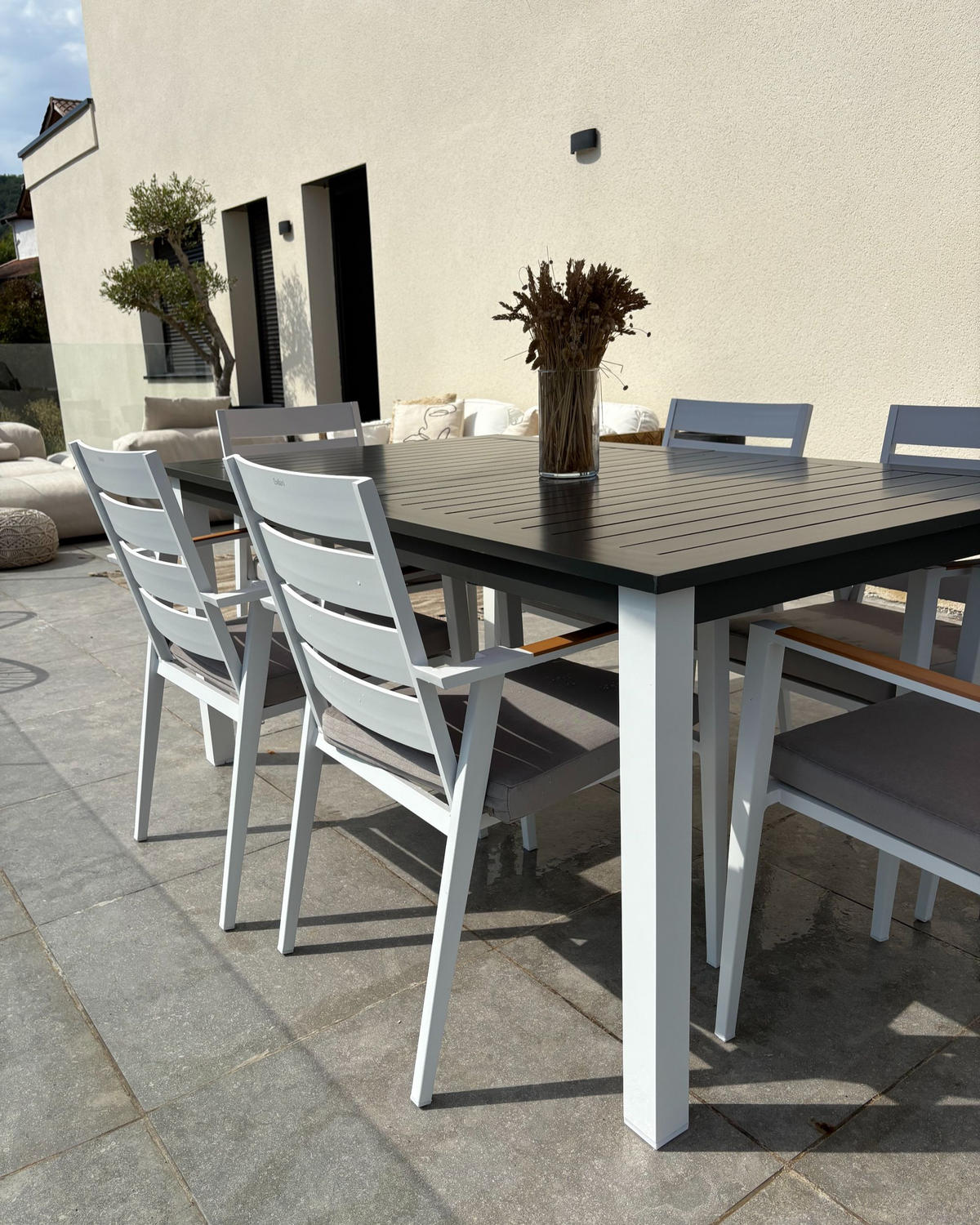GARTENSTUHL 6er-Set Metall Grau Taviano - Hellbraun/Weiß, Metall (54/86/58cm) - Beliani
