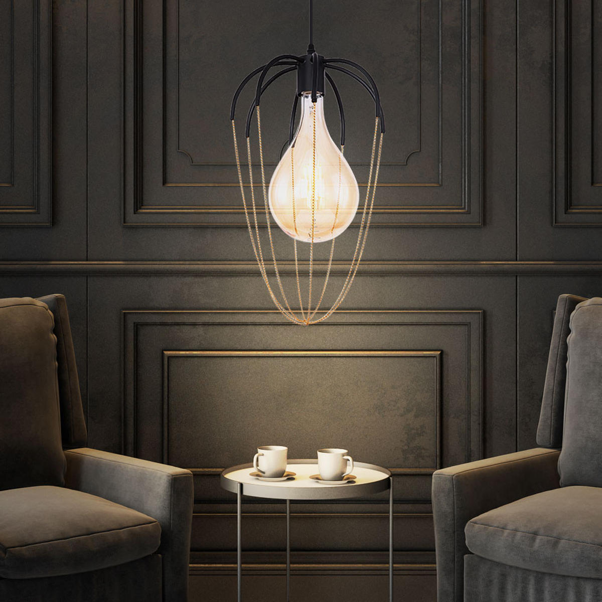 HÄNGELEUCHTE Metall Goldfarben Schwarz - Goldfarben, Metall (30/30/120cm) - Globo Lighting