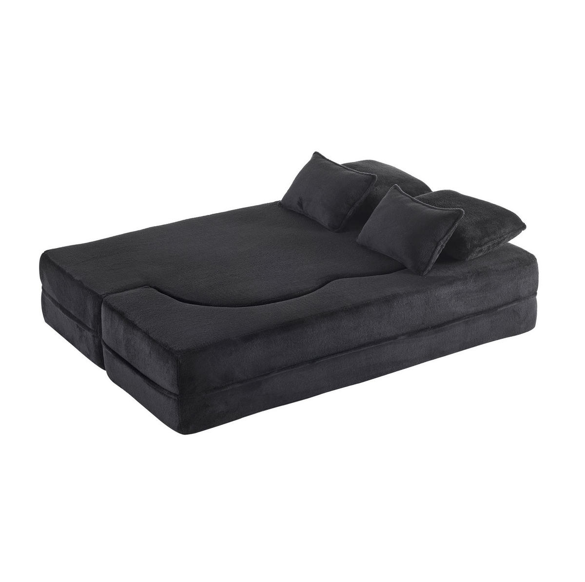 BODENSCHLAFSOFA mit Schlaffunktion, 4 Kissen und ergonomischer Polsterung, Schwarz - Schwarz, Textil (198/76/60cm) - Redom