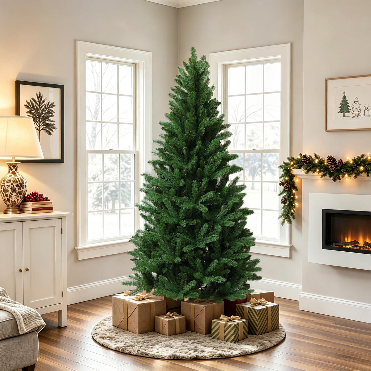 WEIHNACHTSBAUM 185 cm in Fraser-Tannen-Optik mit Metallständer - Grün, Kunststoff (185cm) - Hometopia