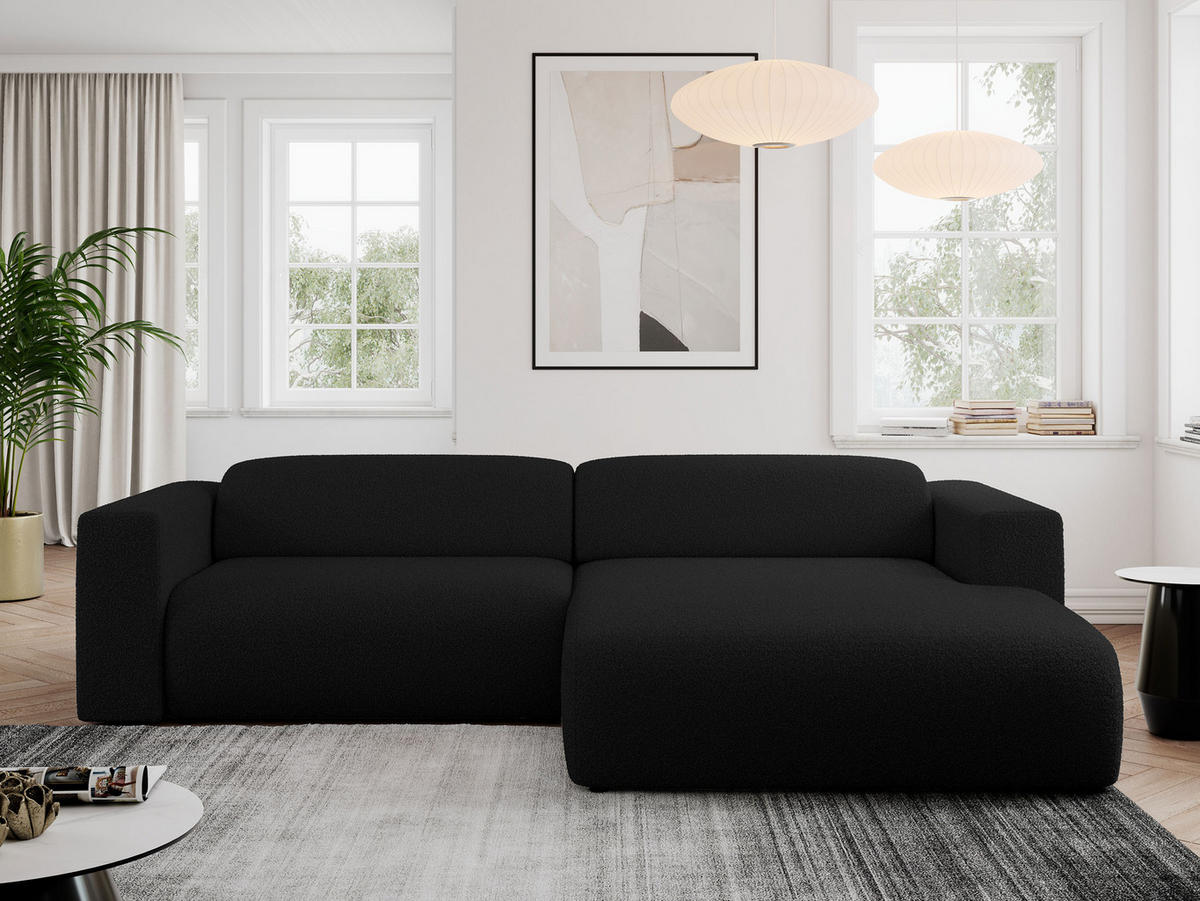 ECKSOFA PASADENA Schwarz Bouclé - Rechts Seite - Schwarz, Kunststoff/Textil (180/288cm) - MKS