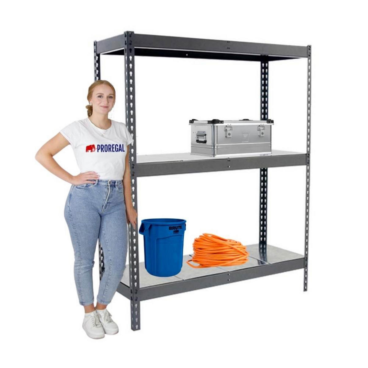 SCHWERLASTREGAL METAL BEAST THREE | HxBxT 200x240x45cm | Fachlast 400kg | Grau - Grau, Metall (240/200/45cm) - PROREGAL