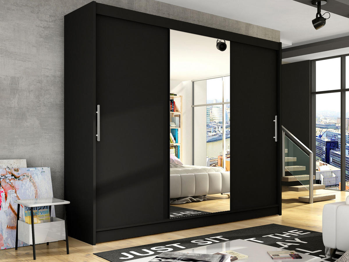 KLEIDERSCHRANK Aston I - Silberfarben/Schwarz, Holzwerkstoff/Kunststoff (250/215/58cm) - MIRJAN24
