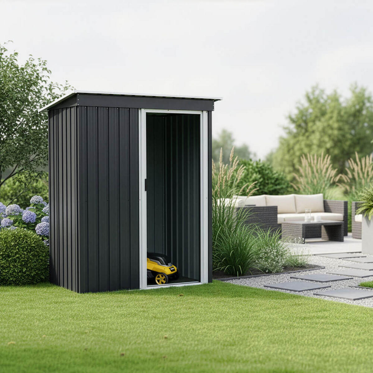 GERÄTESCHUPPEN BOHIO - Größe: XS - Anthrazit, Metall (163/182/89cm) - Home Deluxe