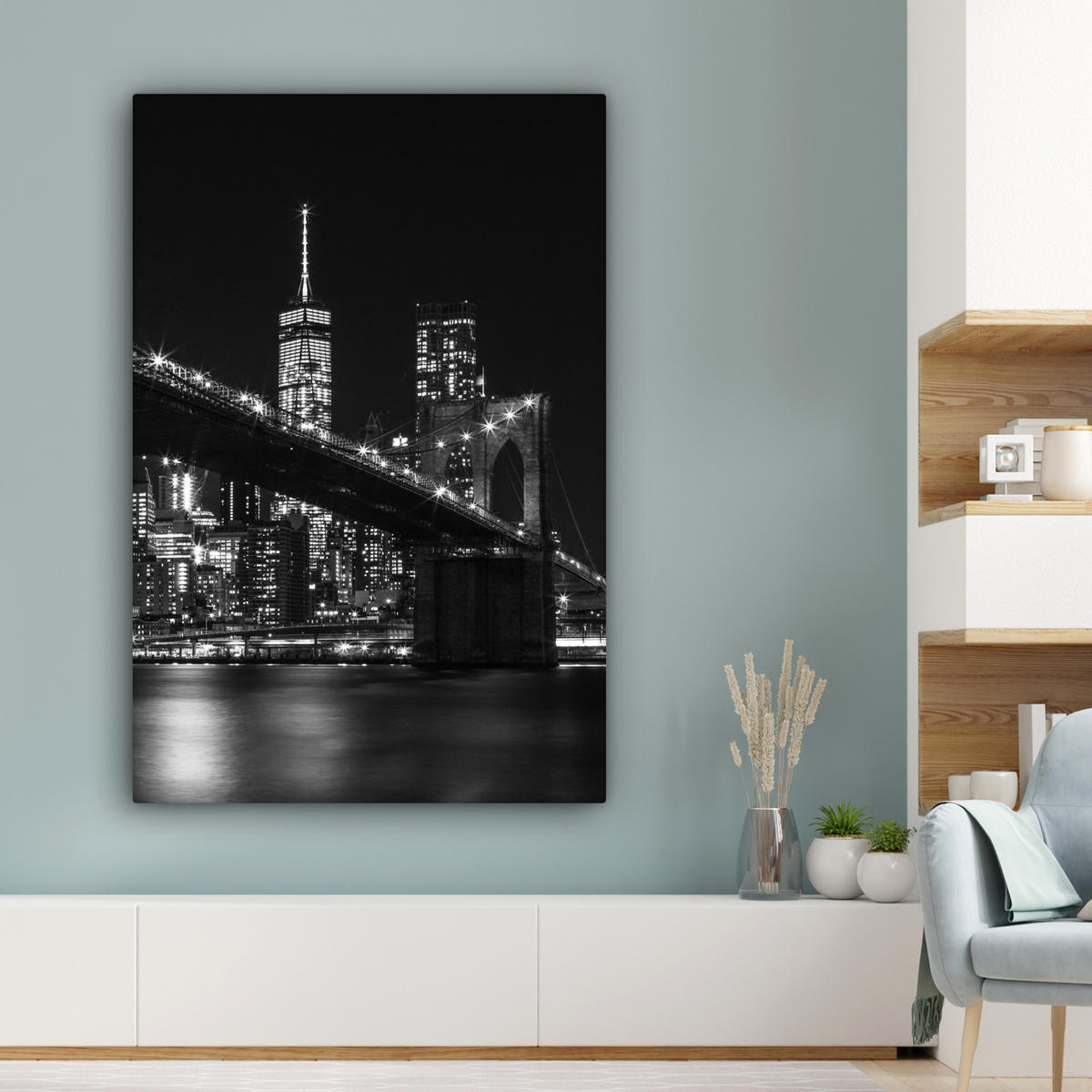 LEINWANDBILD New York - Brooklyn - Brücke Deko XXL 80x120 cm - Schwarz, Textil (80/120cm) - MuchoWow
