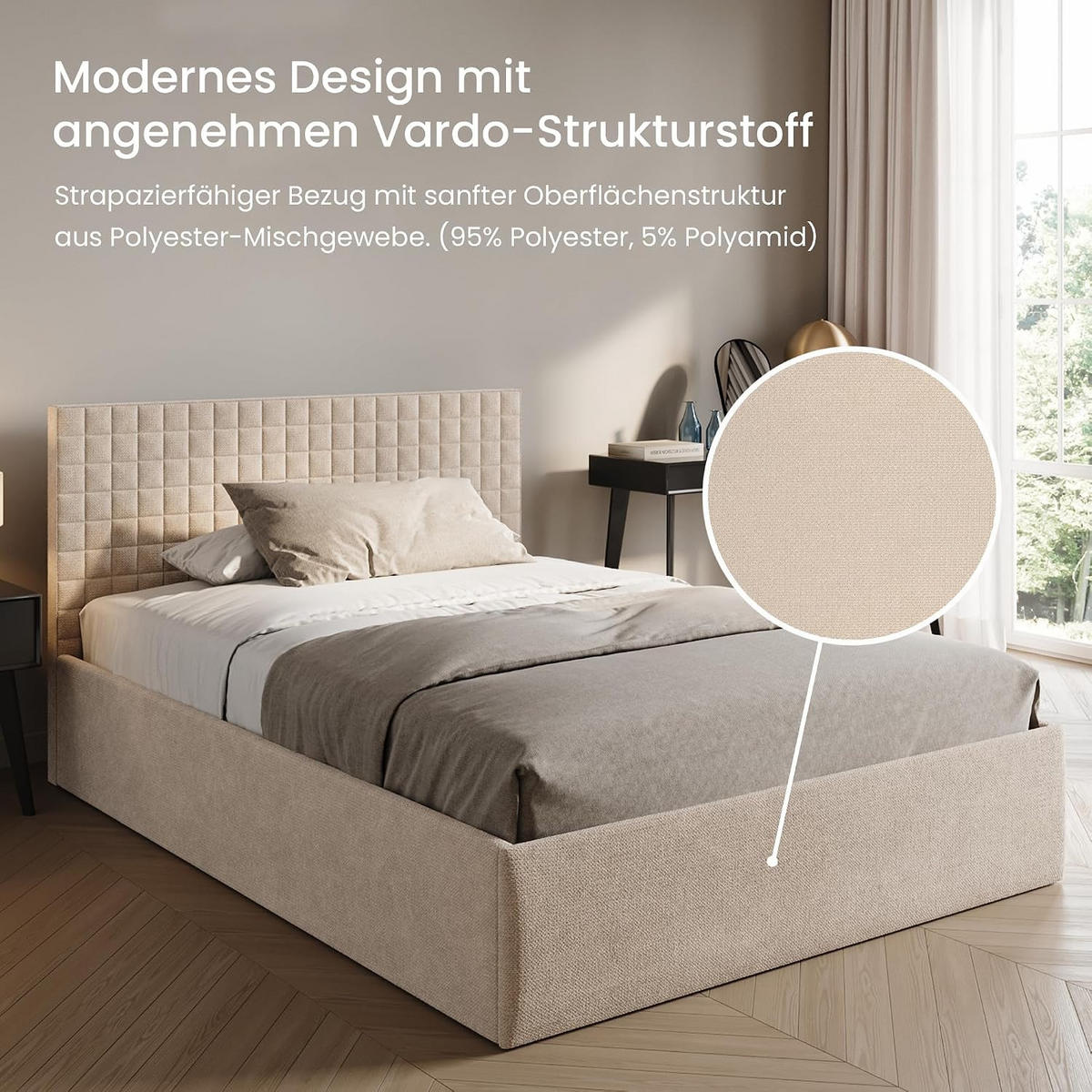 POLSTERBETT VARDO-Stoff 140x200 cm in Beige - Beige, Textil (140/200cm) - Home Collective