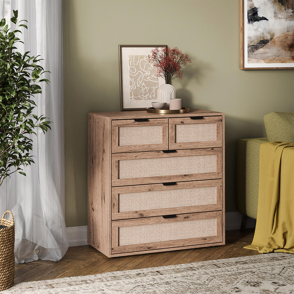 KOMMODE Elven, Eiche, 79 x 85 cm mit 5 Schubladen - Eichefarben, Holzwerkstoff (79/85/39cm) - Vicco